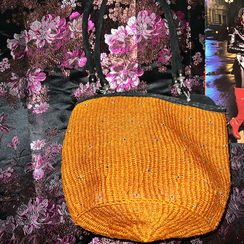 Orange Woven Handbag